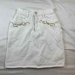Vintage 80s 90s Jordache‎ Womens Size 3/4 White Denim Pencil Skirt Gold